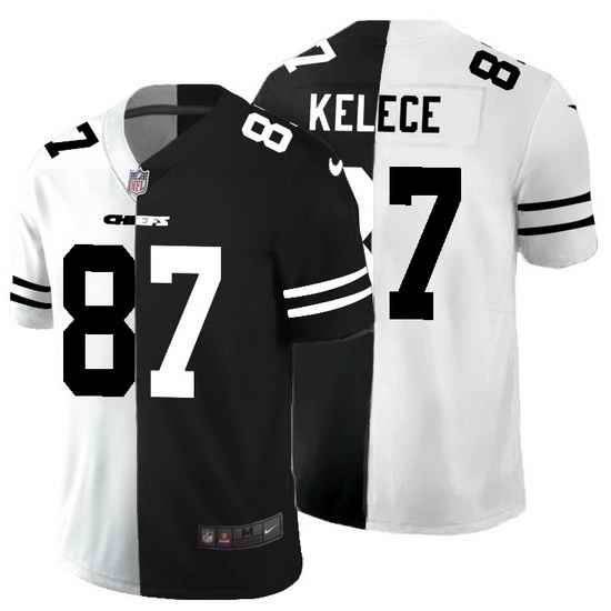 Kansas City Chiefs 87 Travis Kelce Men Black V White Peace Split Nike Vapor Untouchable Limited NFL Jersey